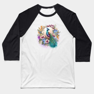 Peacock Floral Baseball T-Shirt